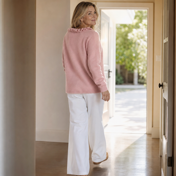 Ruffle Trim Stretch Knit Cardigan