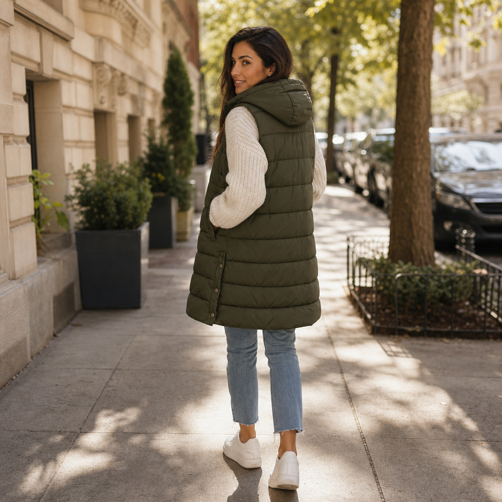 Longline Hooded Quilted Vest