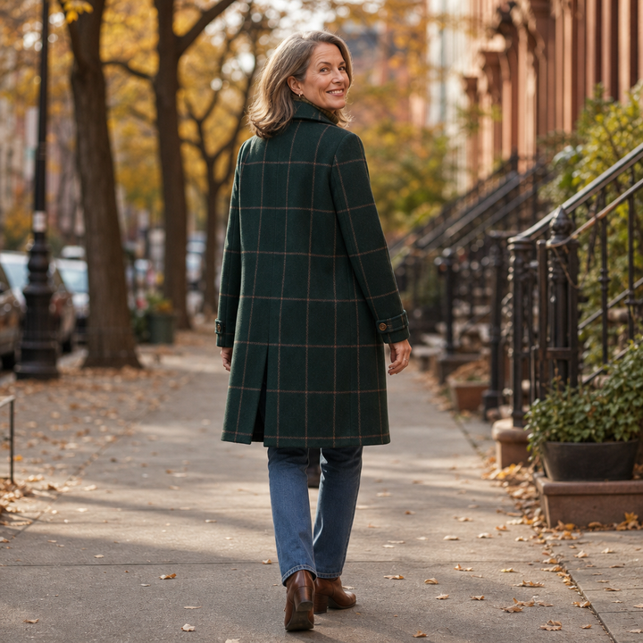 Windowpane Check Two Button Longline Coat