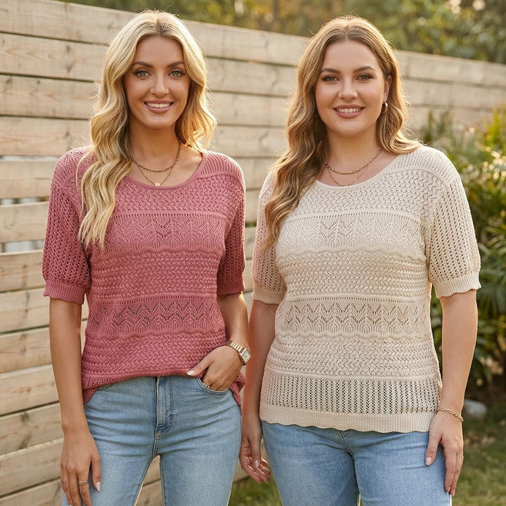 Multi Texture Openwork Knit Top