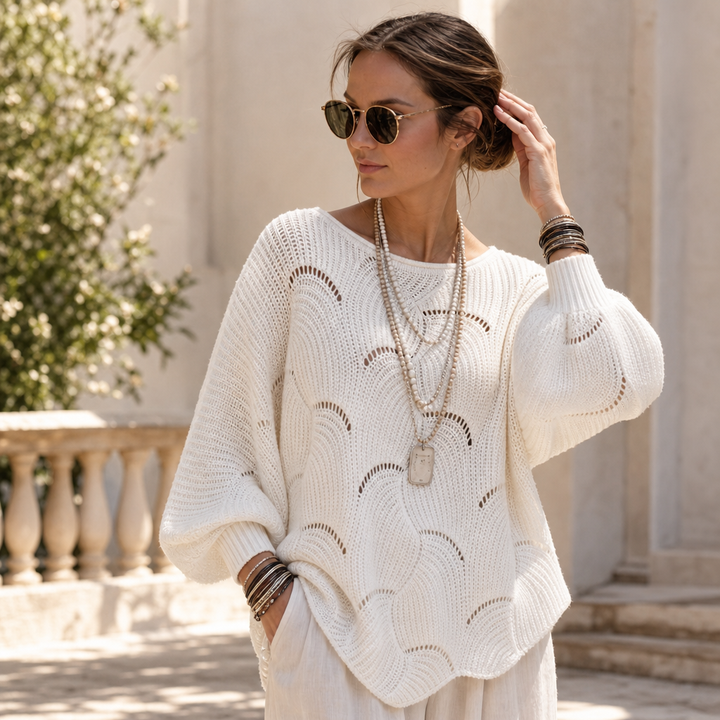 Wave Openwork Batwing Sweater