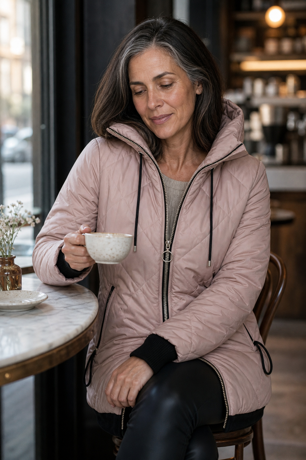 Diamond Quilted Drawcord Hood Jacket