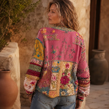Floral Patchwork Knit Cardigan