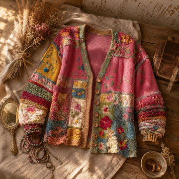 Floral Patchwork Knit Cardigan