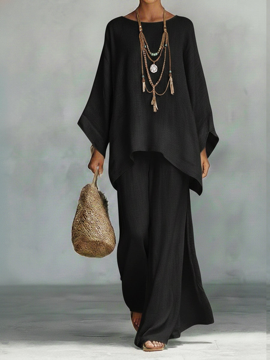 Linen Two Piece Set in Black | Valenira