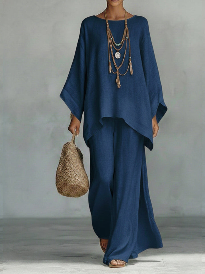 Linen Two Piece Set in Navy | Valenira