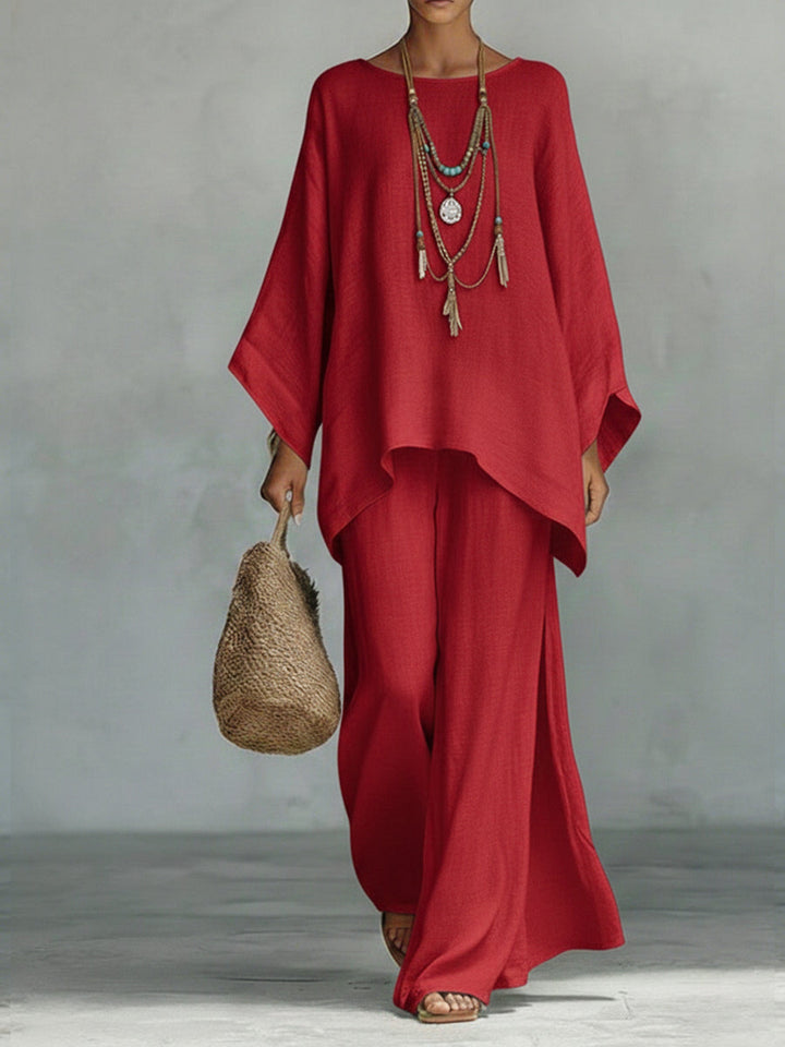 Linen Two Piece Set in Red | Valenira