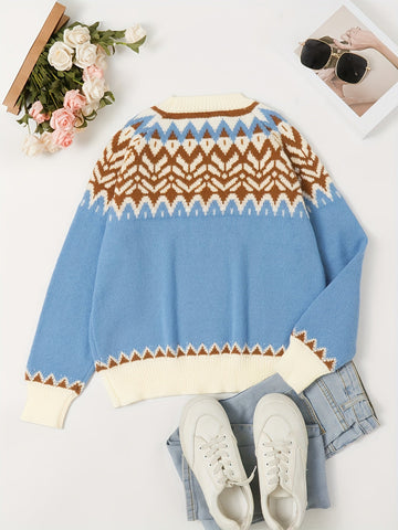 Two Tone Fair Isle Knit Sweater