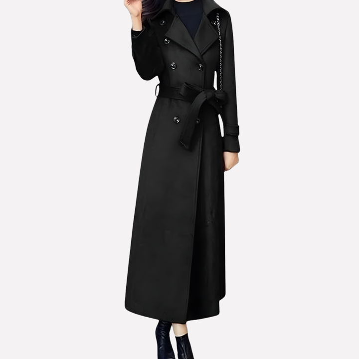Long Double-Breasted Trench Coat in Red | Valenira