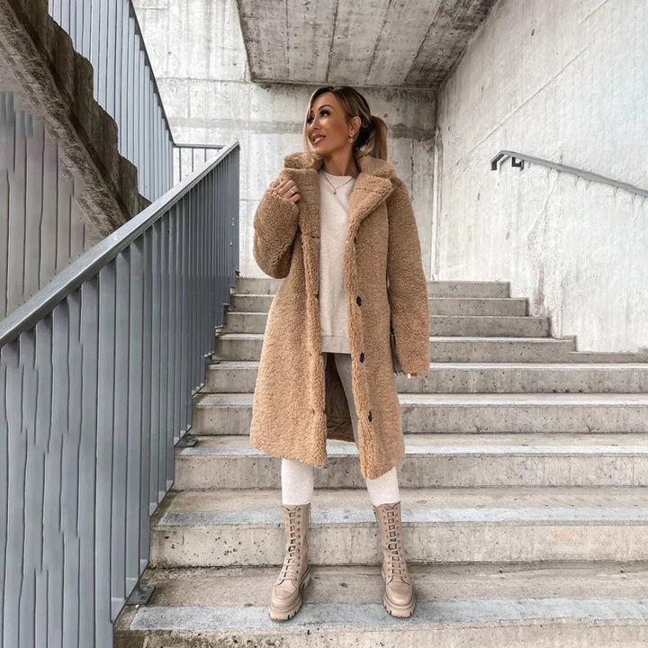 Long Teddy Lapel Coat | Valenira
