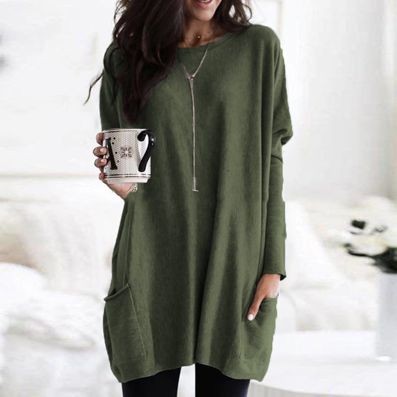 Longline Tunic Knit Sweater in Khaki | Valenira