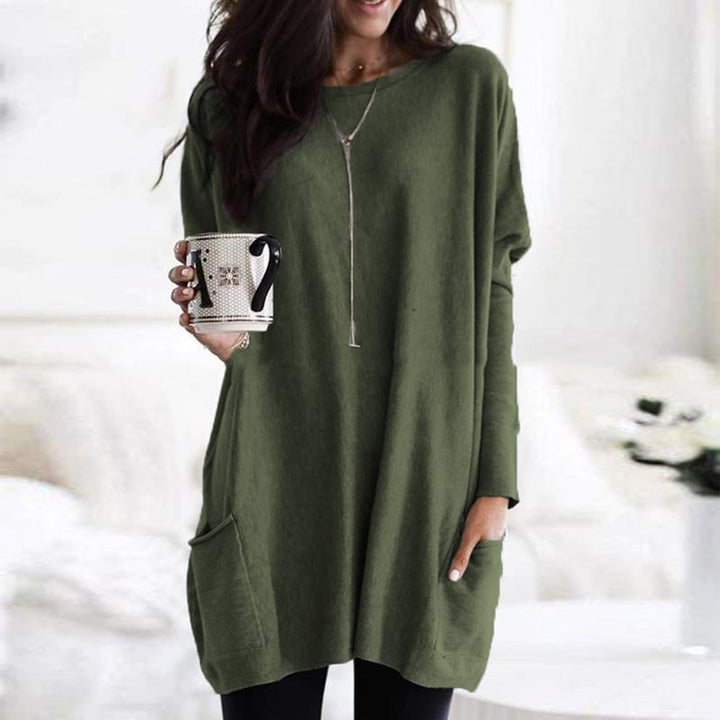 Longline Tunic Knit Sweater in Khaki | Valenira