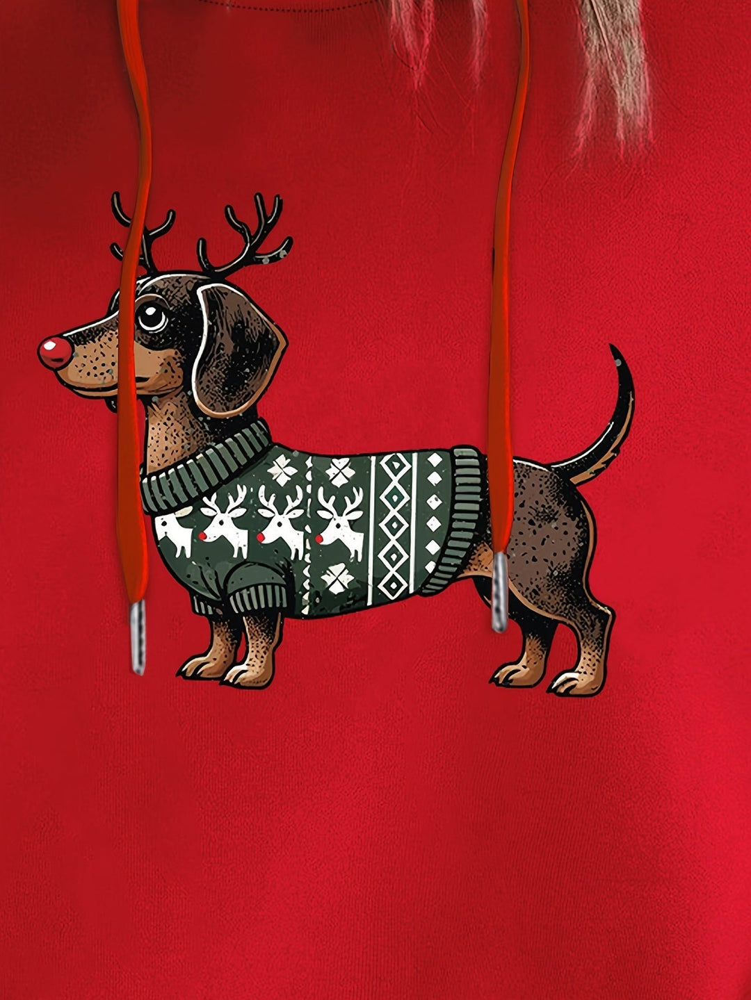 Dachshund Print Drawstring Hoodie
