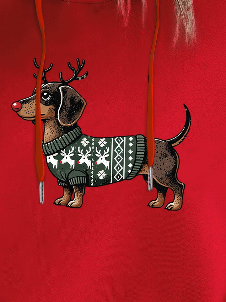 Dachshund Print Drawstring Hoodie