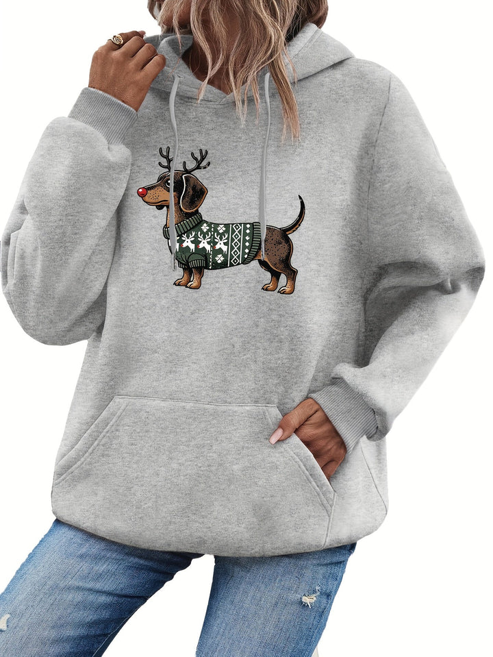 Dachshund Print Drawstring Hoodie