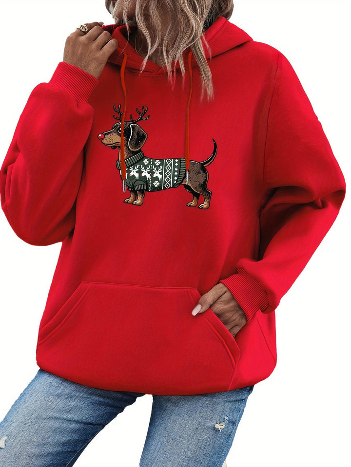 Dachshund Print Drawstring Hoodie