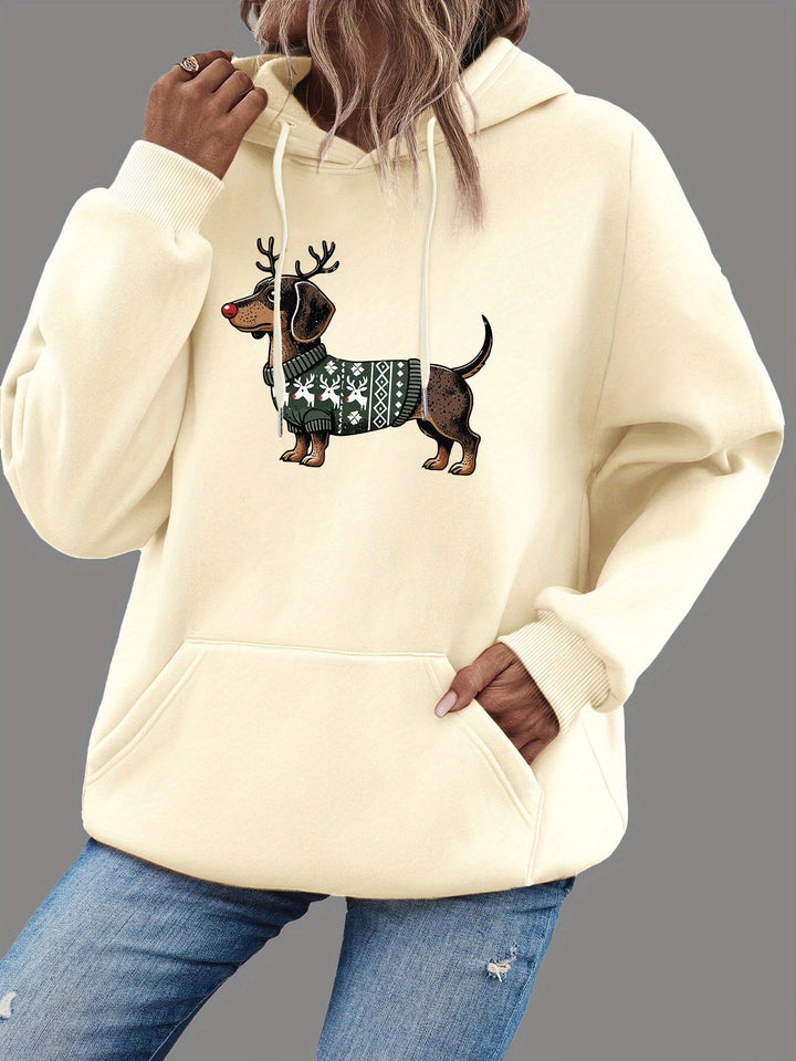 Dachshund Print Drawstring Hoodie