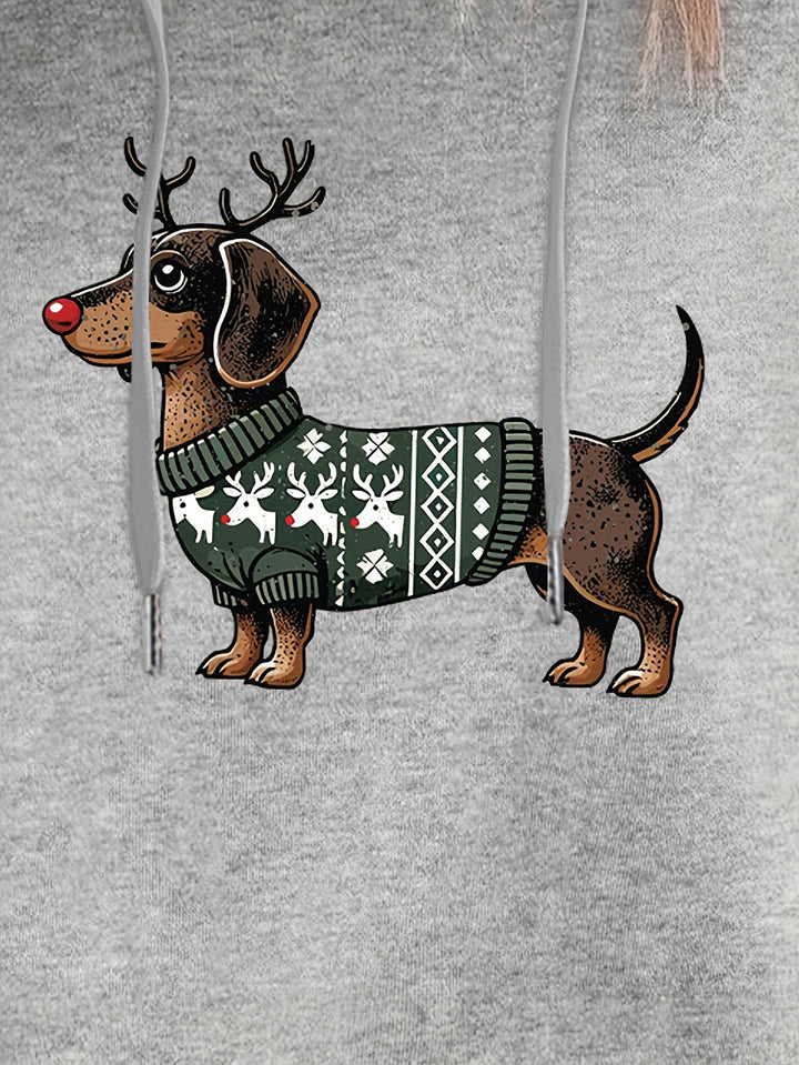 Dachshund Print Drawstring Hoodie