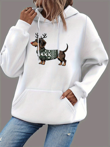 Dachshund Print Drawstring Hoodie