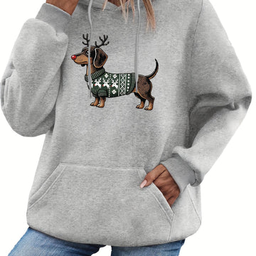 Dachshund Print Drawstring Hoodie