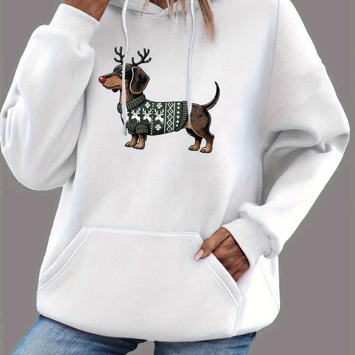 Dachshund Print Drawstring Hoodie