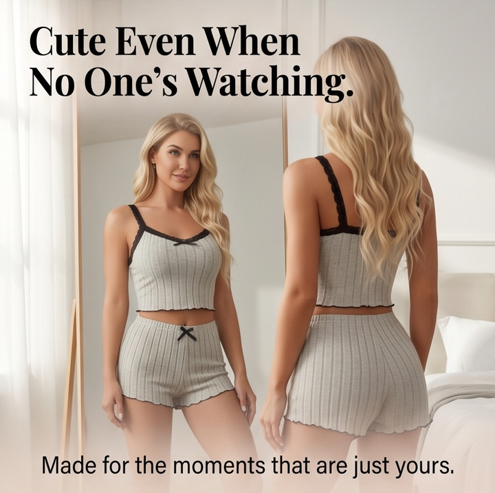 Ribbed Lace-Trim Cami Set