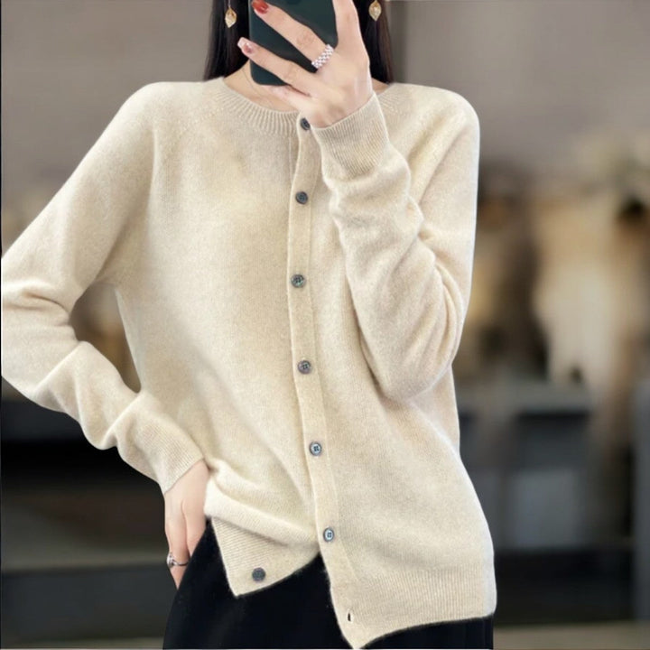 Merino Wool Knit Cardigan in Light Beige | Valenira