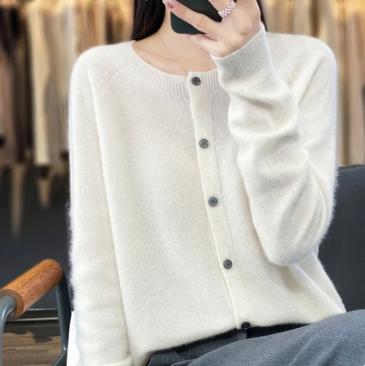 Merino Wool Knit Cardigan in White | Valenira