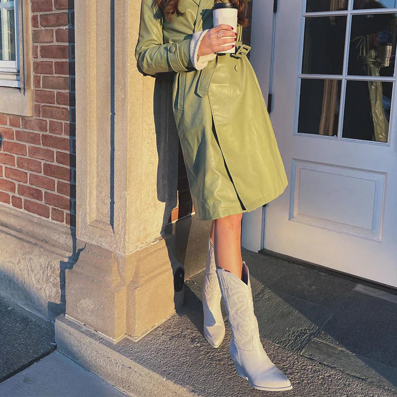 Metallic Western Knee Boots in White | Valenira