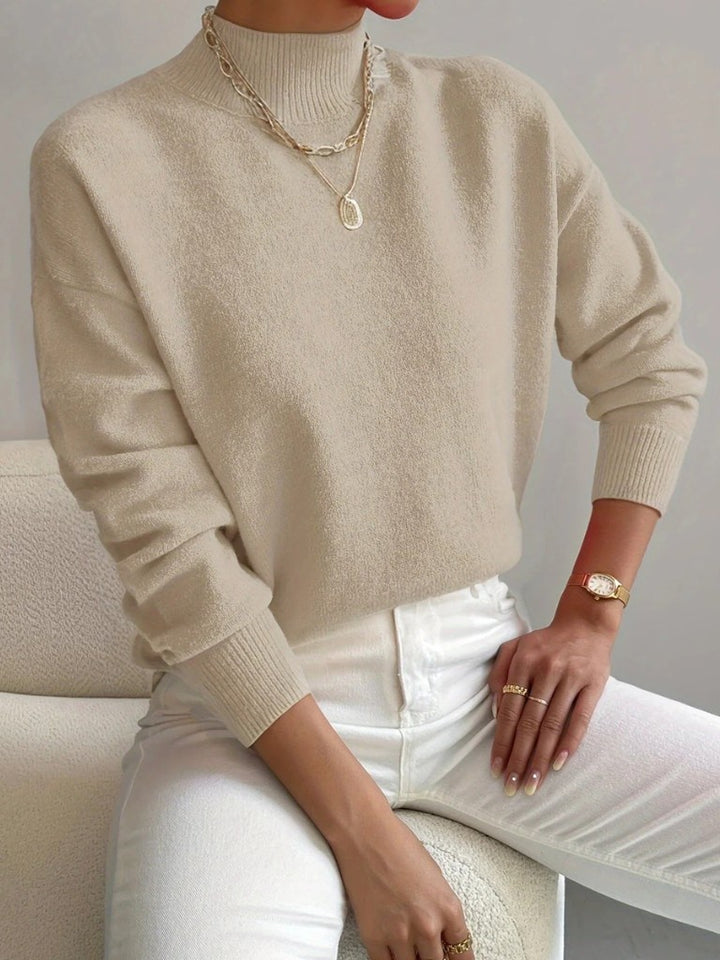Mock Neck Knit Sweater in Beige | Valenira
