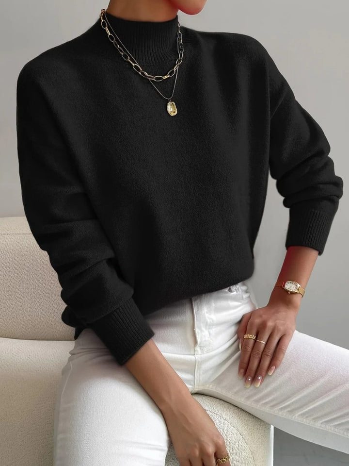 Mock Neck Knit Sweater in Black | Valenira