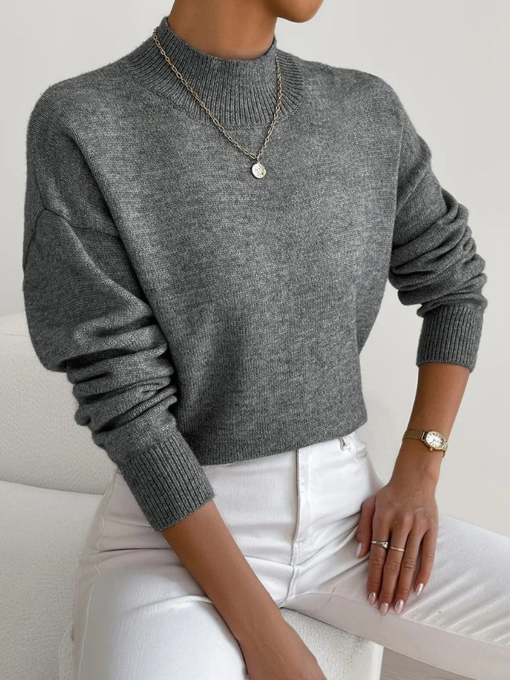 Mock Neck Knit Sweater in Gray | Valenira