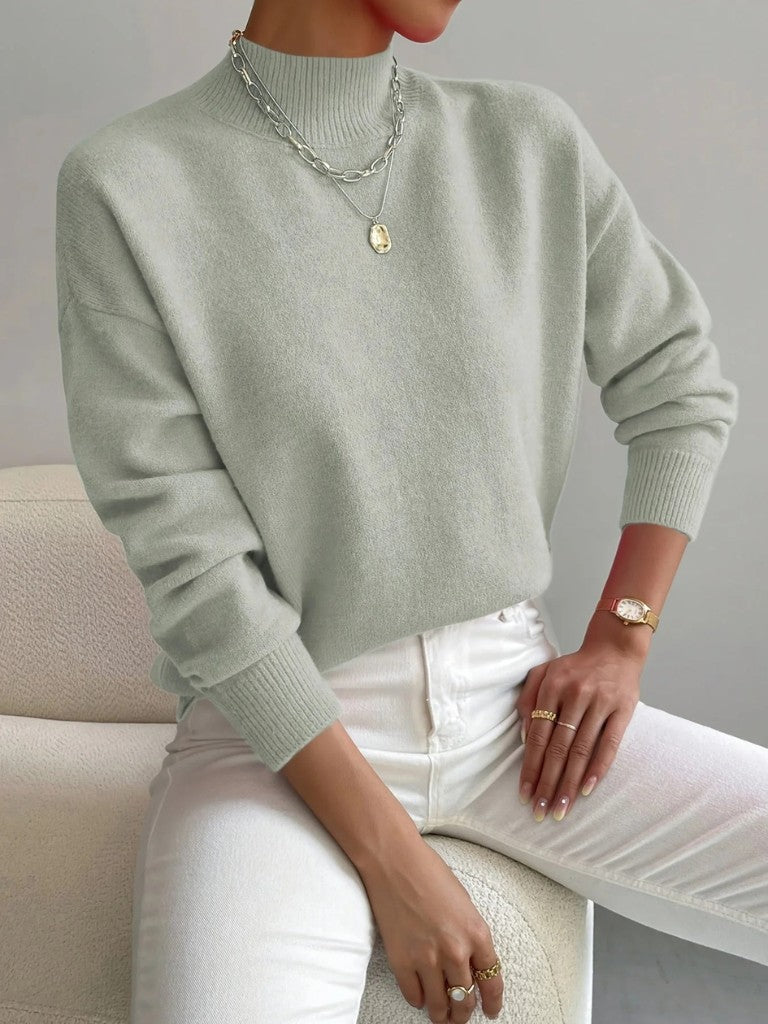 Mock Neck Knit Sweater in Green | Valenira