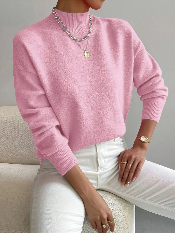 Mock Neck Knit Sweater in Pink | Valenira