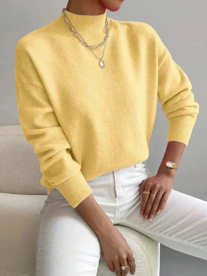 Mock Neck Knit Sweater in Yellow | Valenira