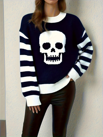 Skull and Striped Sleeve Sweater