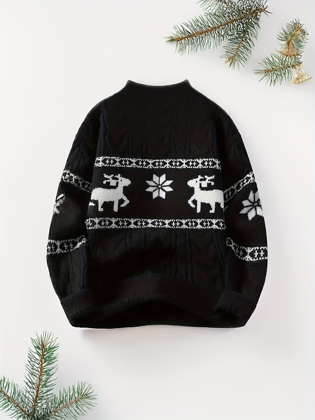 Reindeer Band Cable Knit Sweater