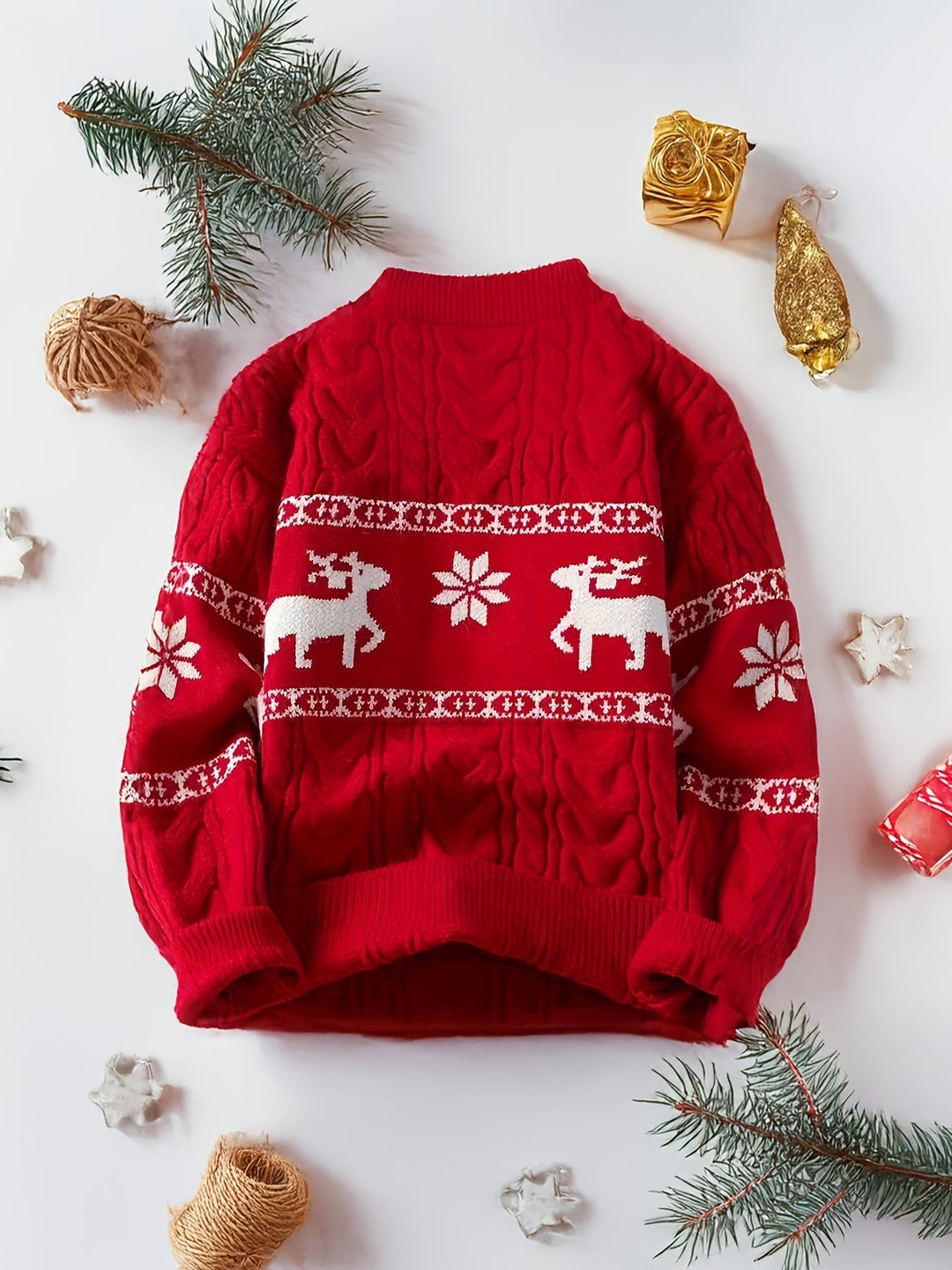 Reindeer Band Cable Knit Sweater