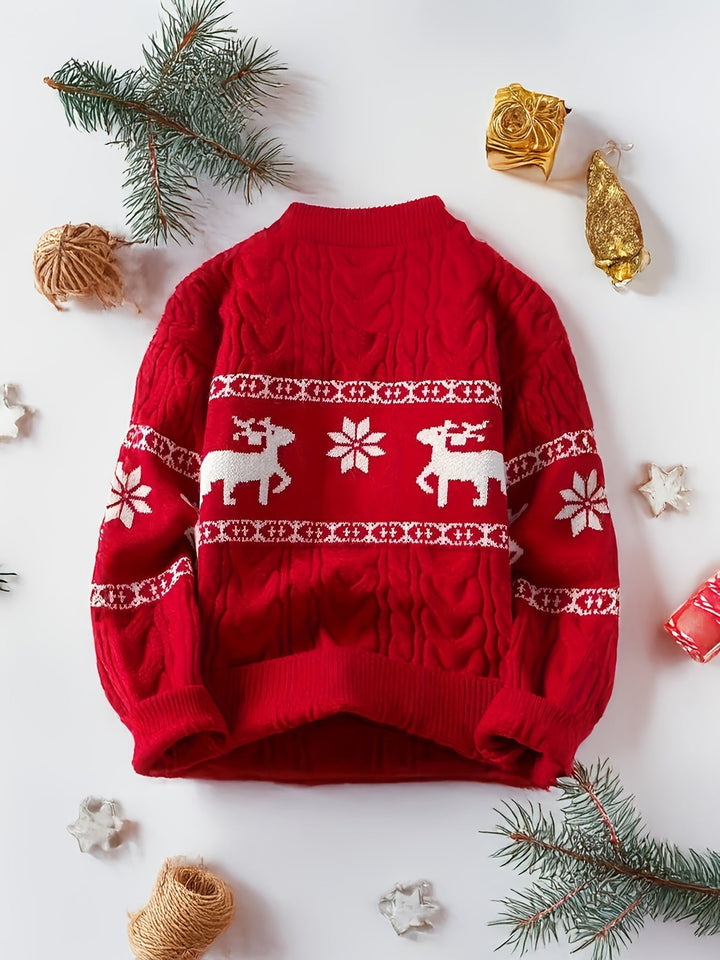 Reindeer Band Cable Knit Sweater