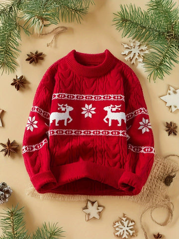 Reindeer Band Cable Knit Sweater