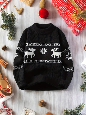 Reindeer Band Cable Knit Sweater