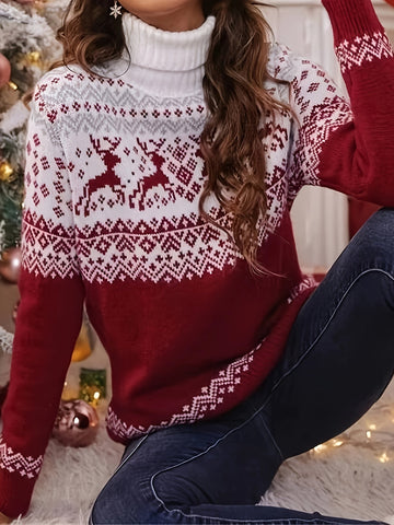 Reindeer Fair Isle Turtleneck Sweater