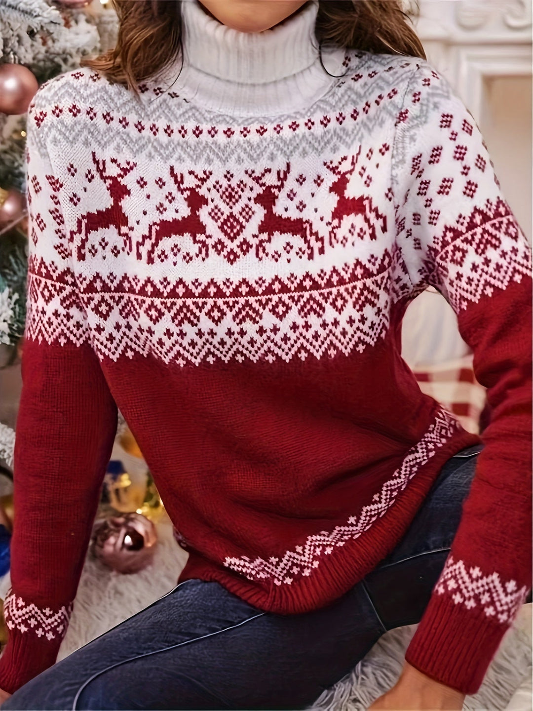 Reindeer Fair Isle Turtleneck Sweater