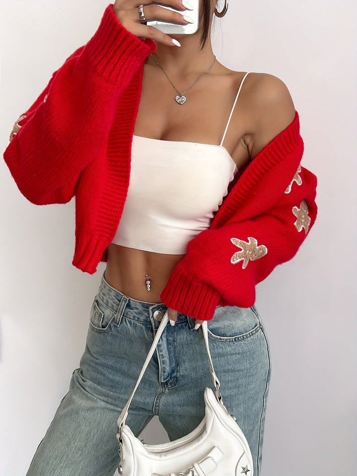 Gingerbread Cropped Open Cardigan