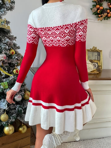 Fair Isle Yoke Flared Knit Dress