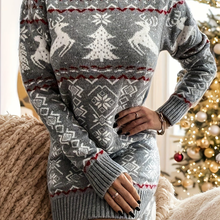 Fair Isle Knit Mini Sweater Dress