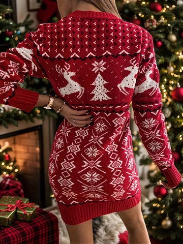 Fair Isle Knit Mini Sweater Dress