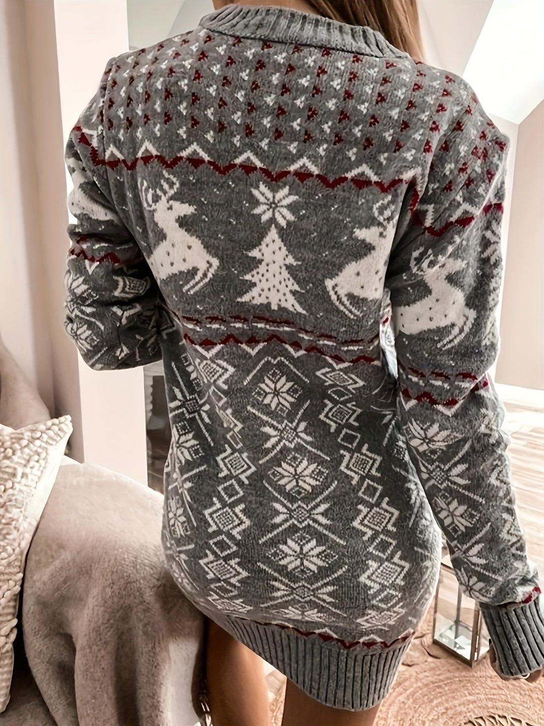 Fair Isle Knit Mini Sweater Dress