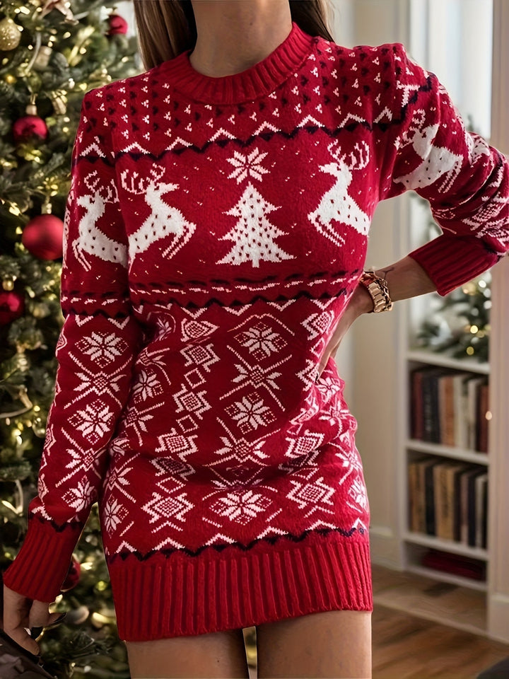 Fair Isle Knit Mini Sweater Dress