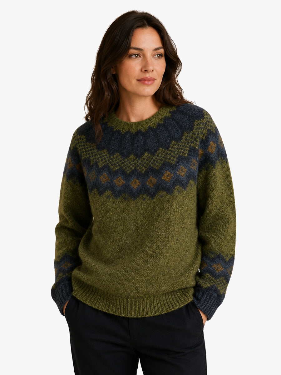 Nordic Pattern Sweater in Green | Valenira